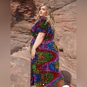 Rainbow Carnival Sequin Midi Dress